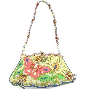 MARY FRANCIS BUTTERFLY Leather Silk Beaded PURSE